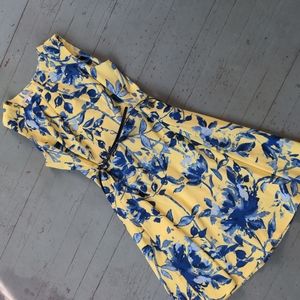 Yellow & Blue Floral Fit-and-Flare Dress